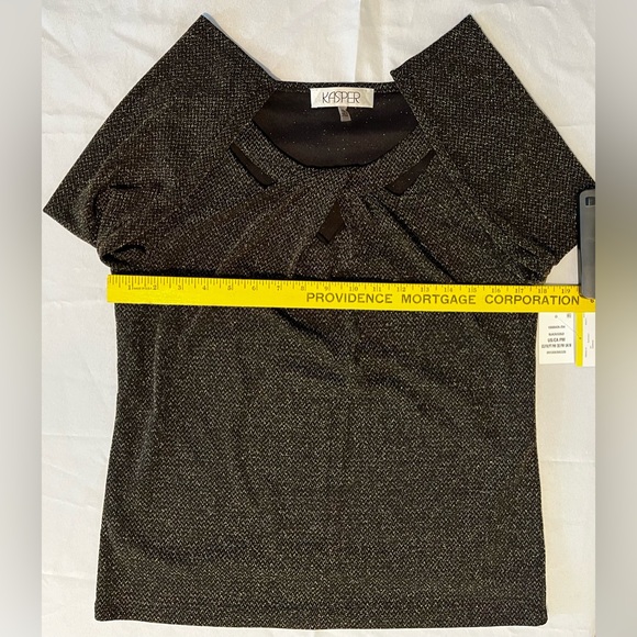 NWT Kasper Metallic Shimmer Black & Gold Petite Twist Neck Knit Top Size Med PM - Picture 8 of 15
